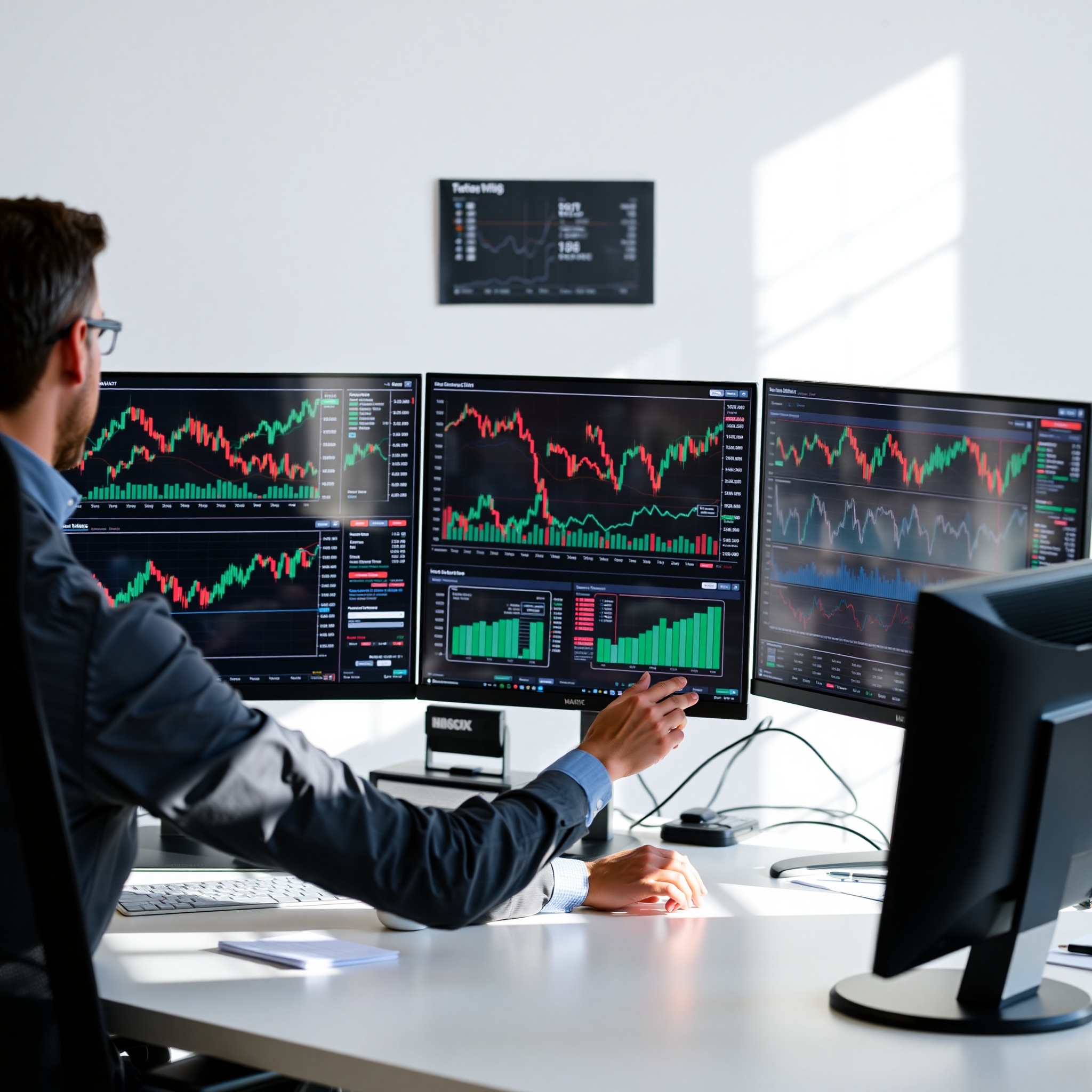 Professional analyzing financial reports and salary data on modern computer workstation