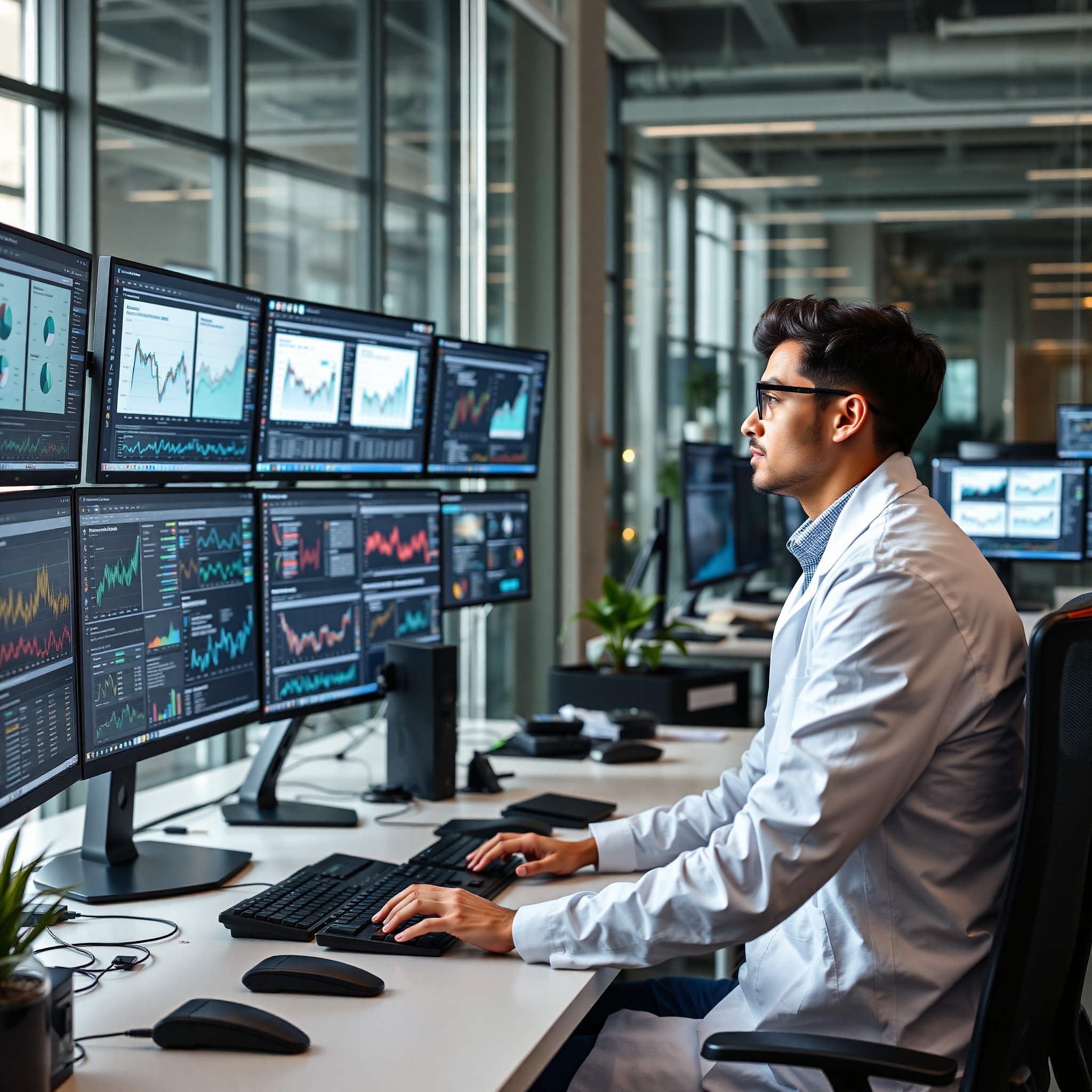 Professional photo of data scientist working with analytics dashboard