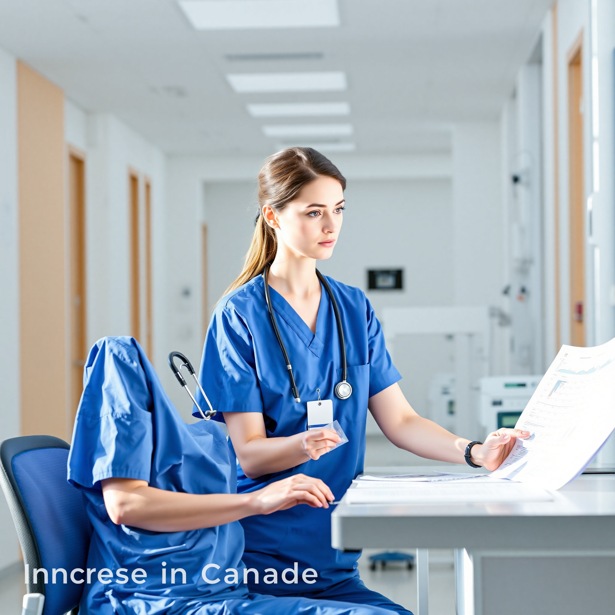 Healthcare professional in medical scrubs reviewing patient records in hospital setting